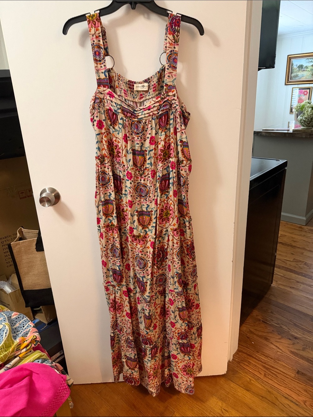 NATURAL LIFE Cream Maxi Dress with Multicolor Floral Print